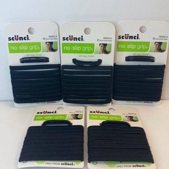 Scunci No Slip Grip Hair Elastics Ponytail Holders Black 5 Packs of 10 - Picture 1 of 13